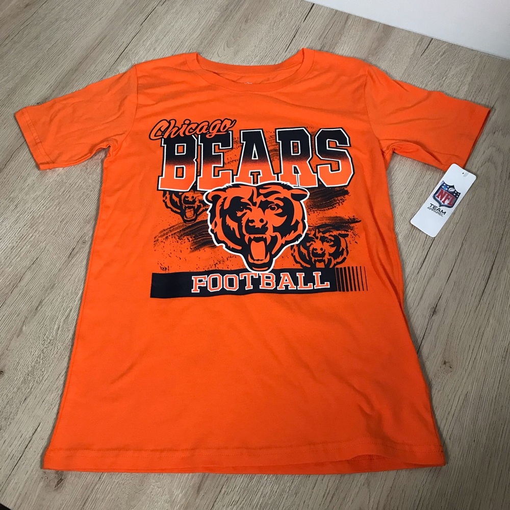 NFL Team Apparel Chicago Bears Football Boys Tshirt Orange Logo Size L 12-14 NWT
